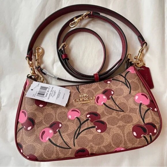 COACH Teri Shoulder Bag In Signature Canvas With Cherry Print - Picture 2 of 7